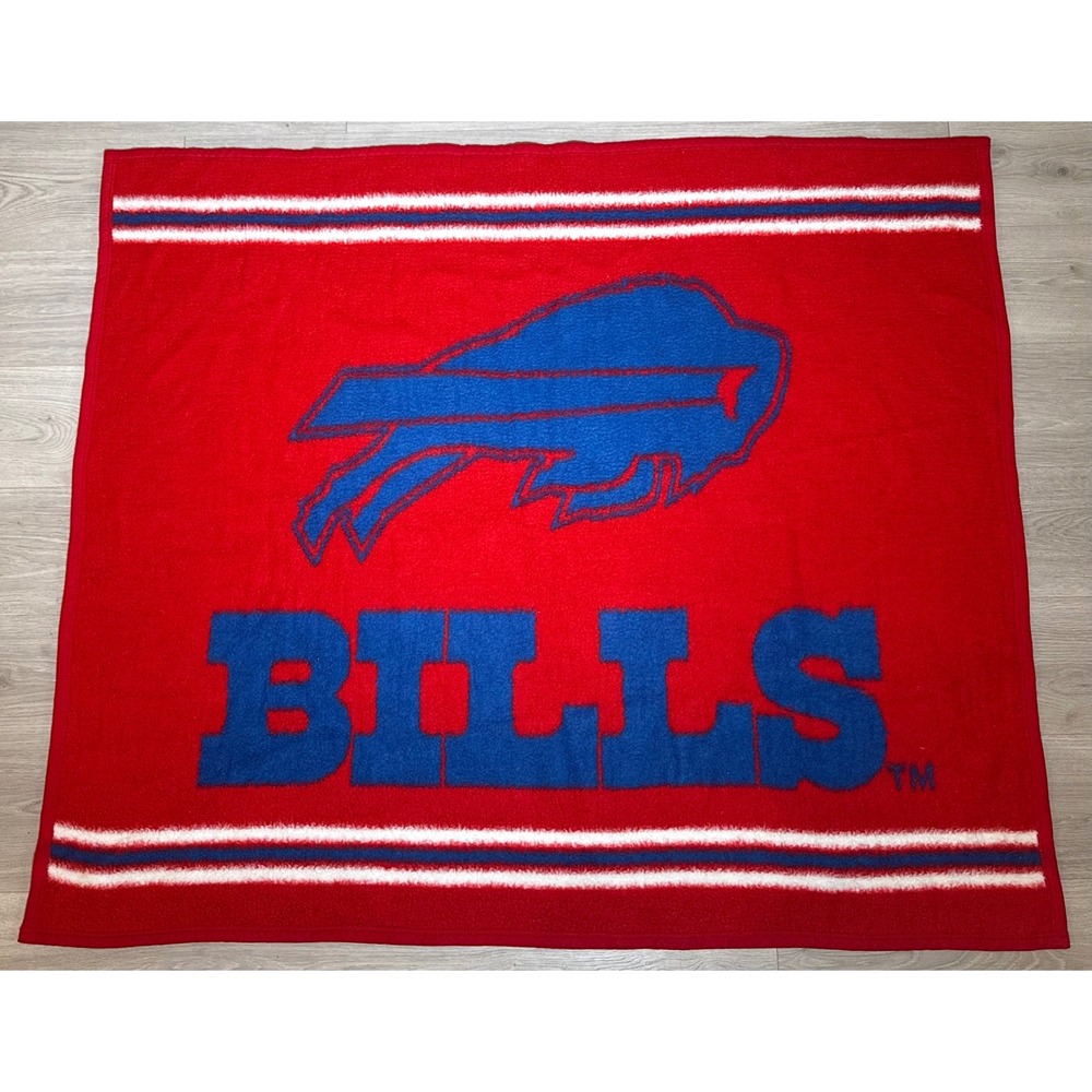 Vintage Biederlack Buffalo Bills NFL Stadium Blanket Red Blue Reversible Fleece